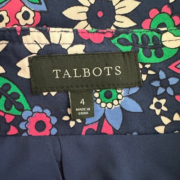 Womens Talbots Navy Blue Pink White Floral Chino Mini Skirt Stretch Pockets 4 - Picture 5 of 6